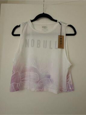 NOBULL Watercolor White & Lavender Floral Crop Tank Top size Large